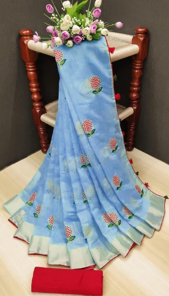 DC - FLOWER linen silk saree