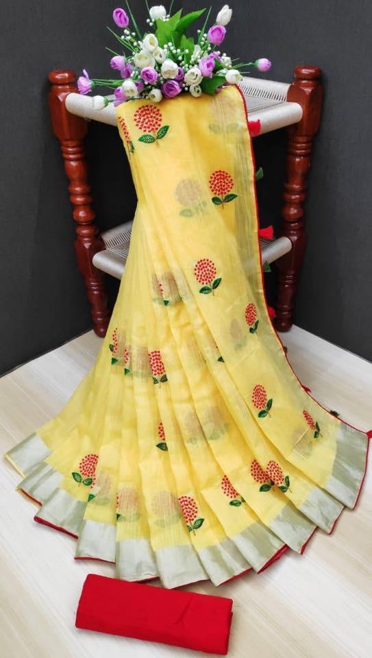 DC - FLOWER linen silk saree