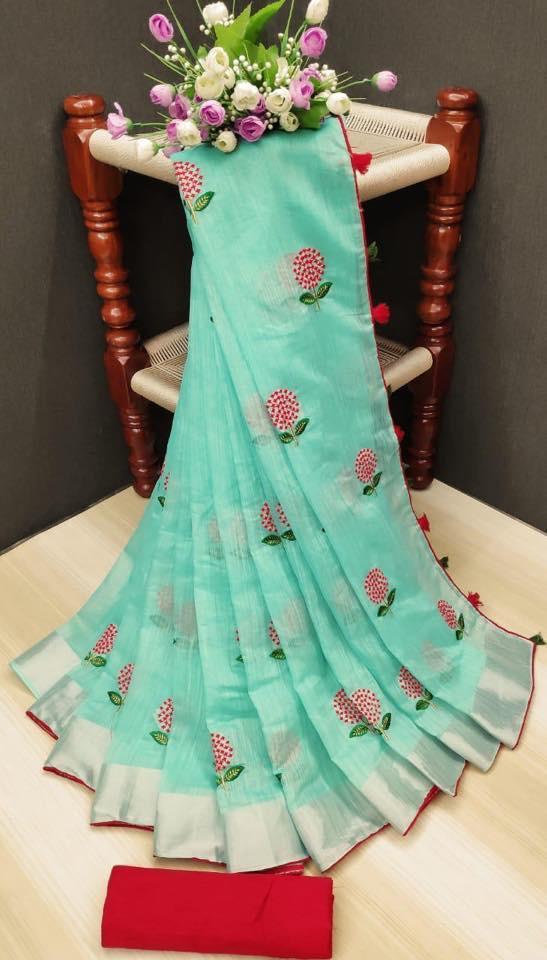 DC - FLOWER linen silk saree