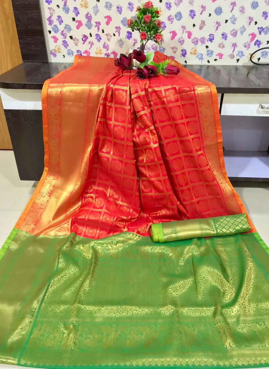 Designer Kanchipuram silk weaving saree