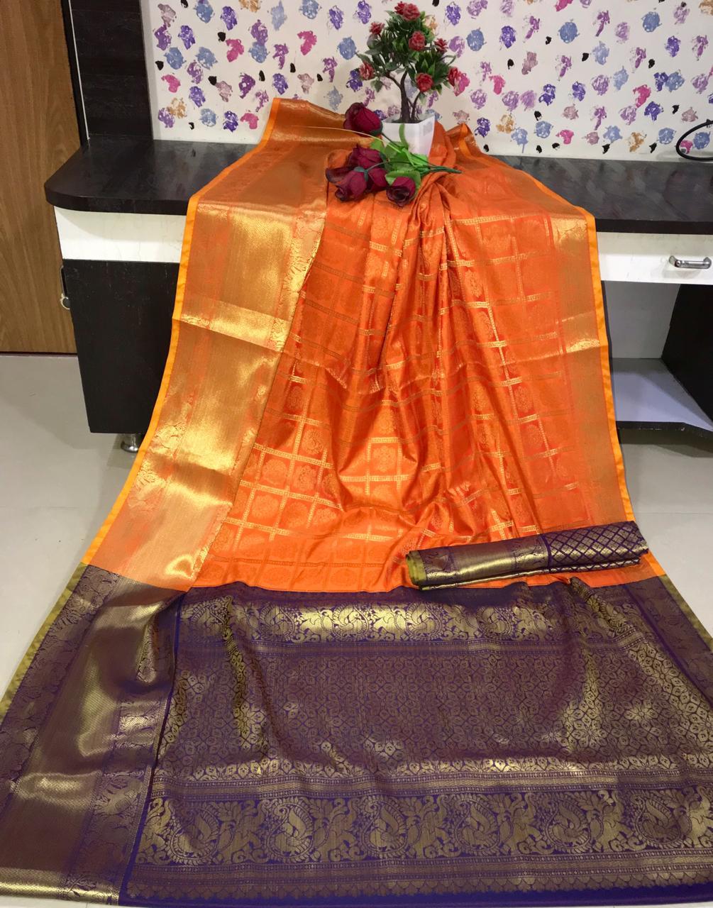 Designer Kanchipuram silk weaving saree