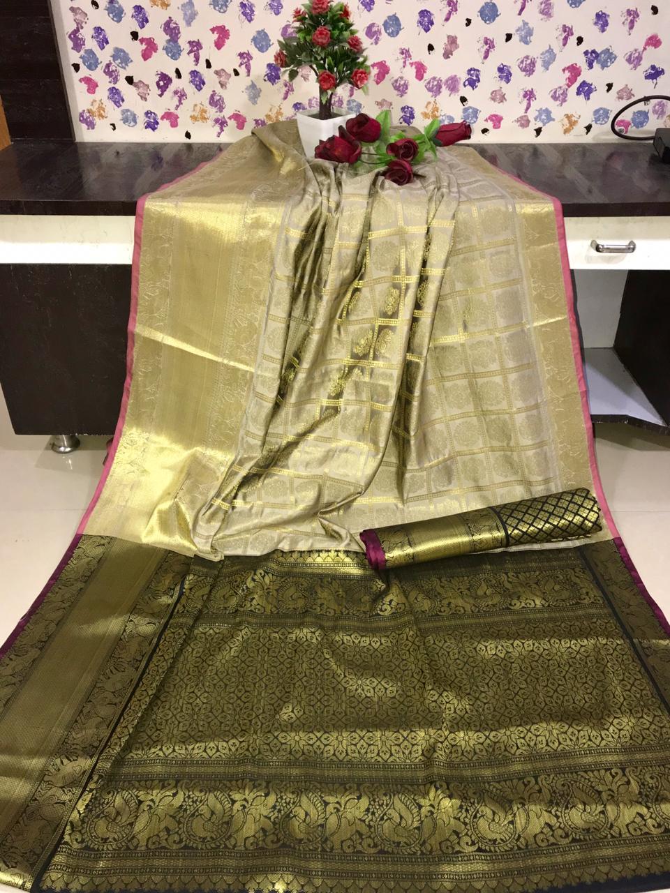 Designer Kanchipuram silk weaving saree