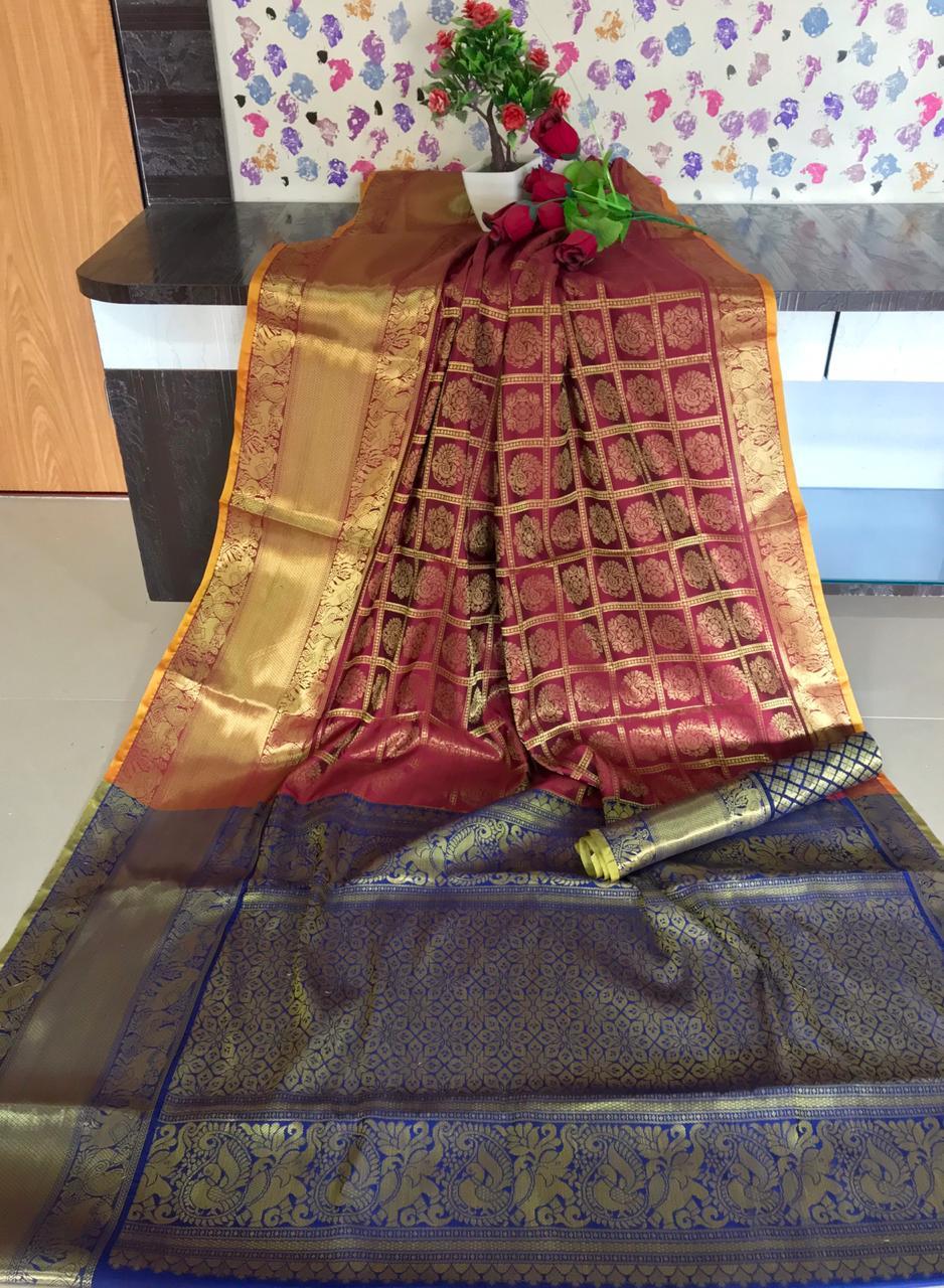 Designer Kanchipuram silk weaving saree