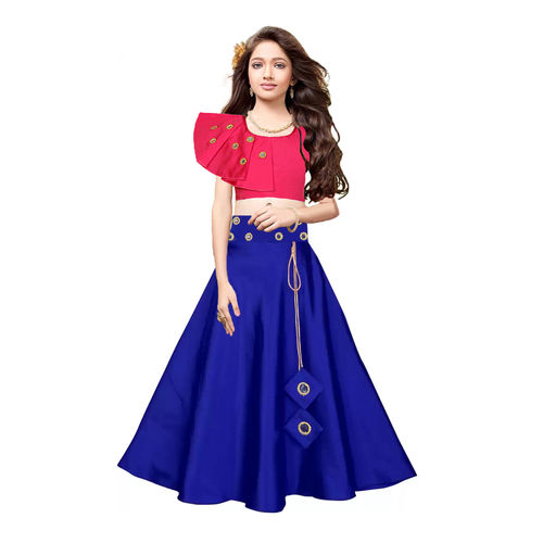 Harshiv Creation Girls Maroon Satin Embroidered Party Wear Semi Stitched  Lehenga Choli_(Suitable To 1-15 Years Girls)Free Size