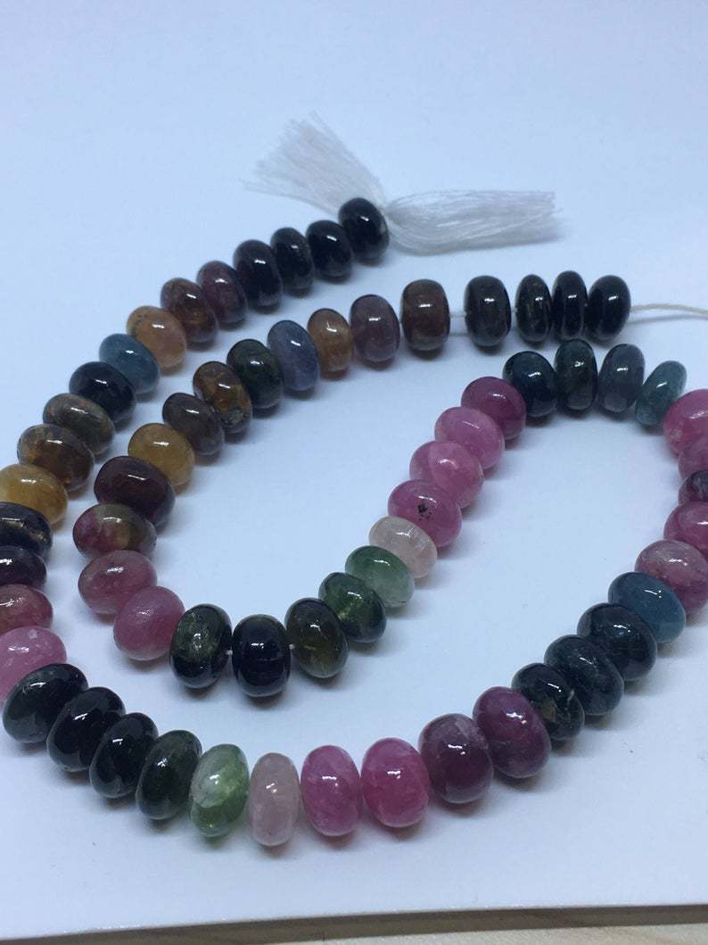 Rare size Tourmaline smooth rondelle beads 10-11mm , 15 inches long strand