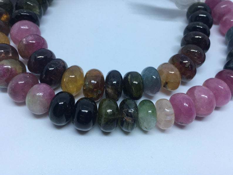Rare size Tourmaline smooth rondelle beads 10-11mm , 15 inches long strand