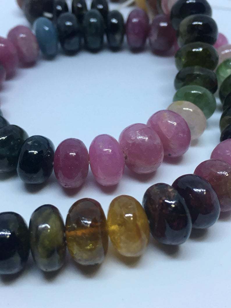 Rare size Tourmaline smooth rondelle beads 10-11mm , 15 inches long strand