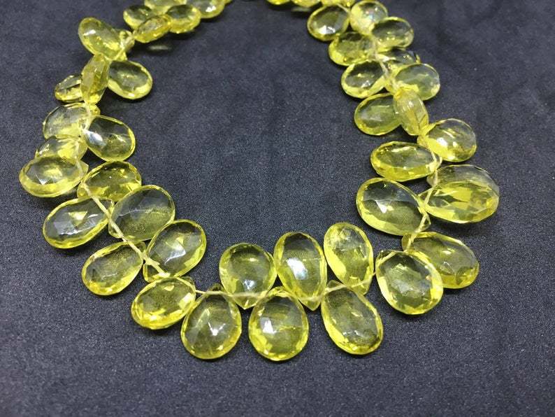 AAA Lemon Topaz (Green Gold) Pear Faceted Beads, 6x9-10x14mm, 11 Inches Strand