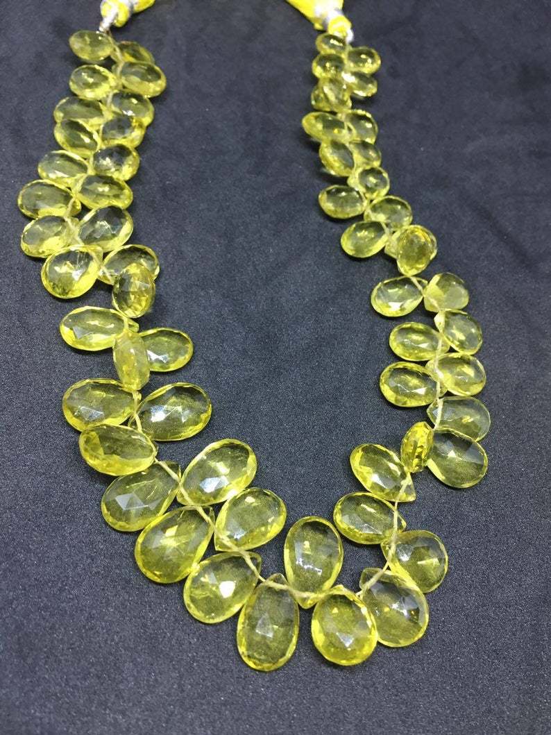 AAA Lemon Topaz (Green Gold) Pear Faceted Beads, 6x9-10x14mm, 11 Inches Strand