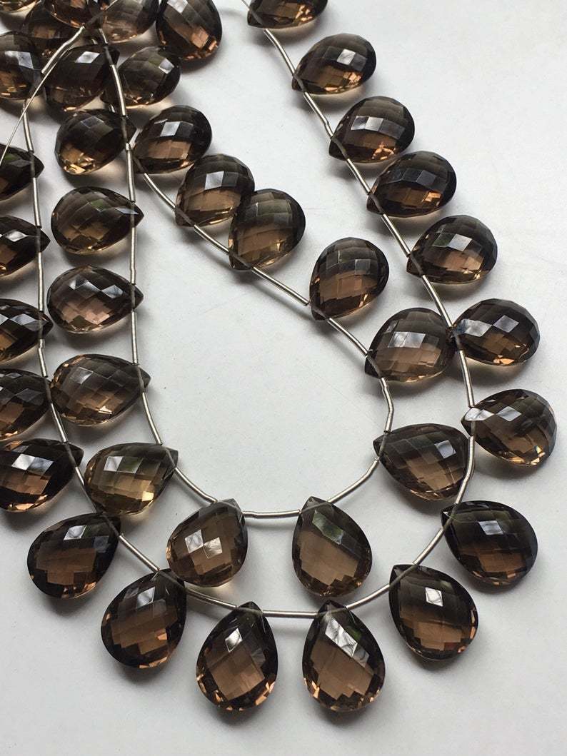 AAA Smokey pear briolettes 12/16mm,11 matched pieces smokey flat teardrop briolette beads