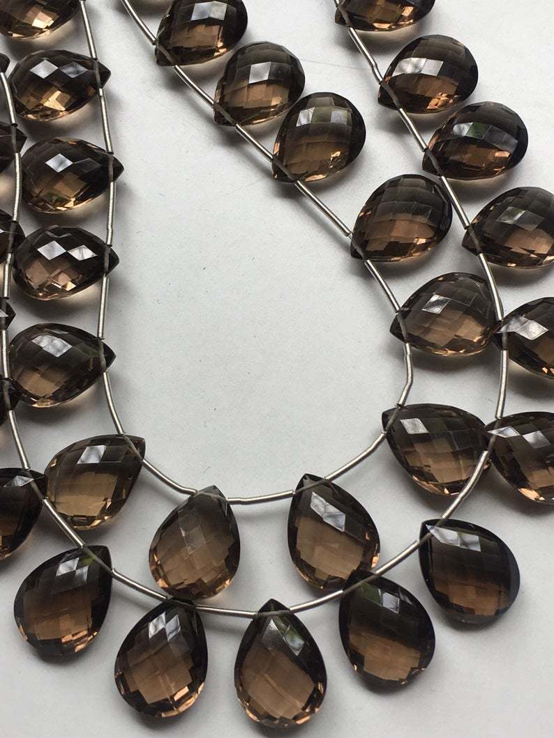 AAA Smokey pear briolettes 12/16mm,11 matched pieces smokey flat teardrop briolette beads