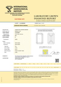 CVD Diamond 1.56ct  H VS1 Emerald Shape IGI Certified Stone