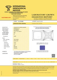 CVD Diamond 2.36ct  G VS1 Princess Shape IGI Certified Stone
