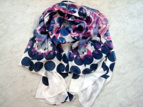 White With Blue Printing Women Scarves Wholesaler