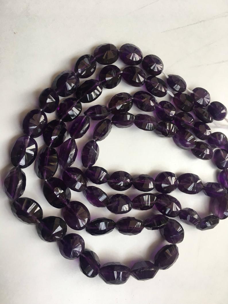 Dark amethyst oval concave cut beads,9/11-10/13mm,amethyst concave cut faceted beads 16 inch