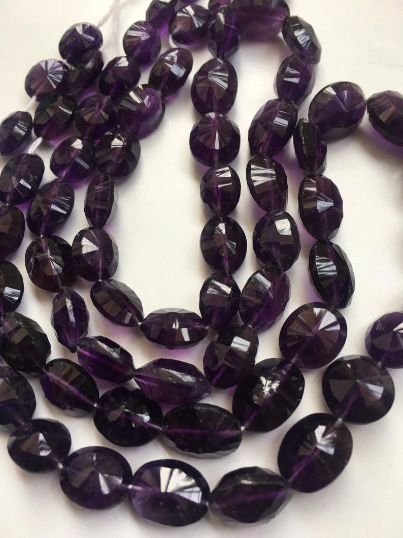 Dark amethyst oval concave cut beads,9/11-10/13mm,amethyst concave cut faceted beads 16 inch