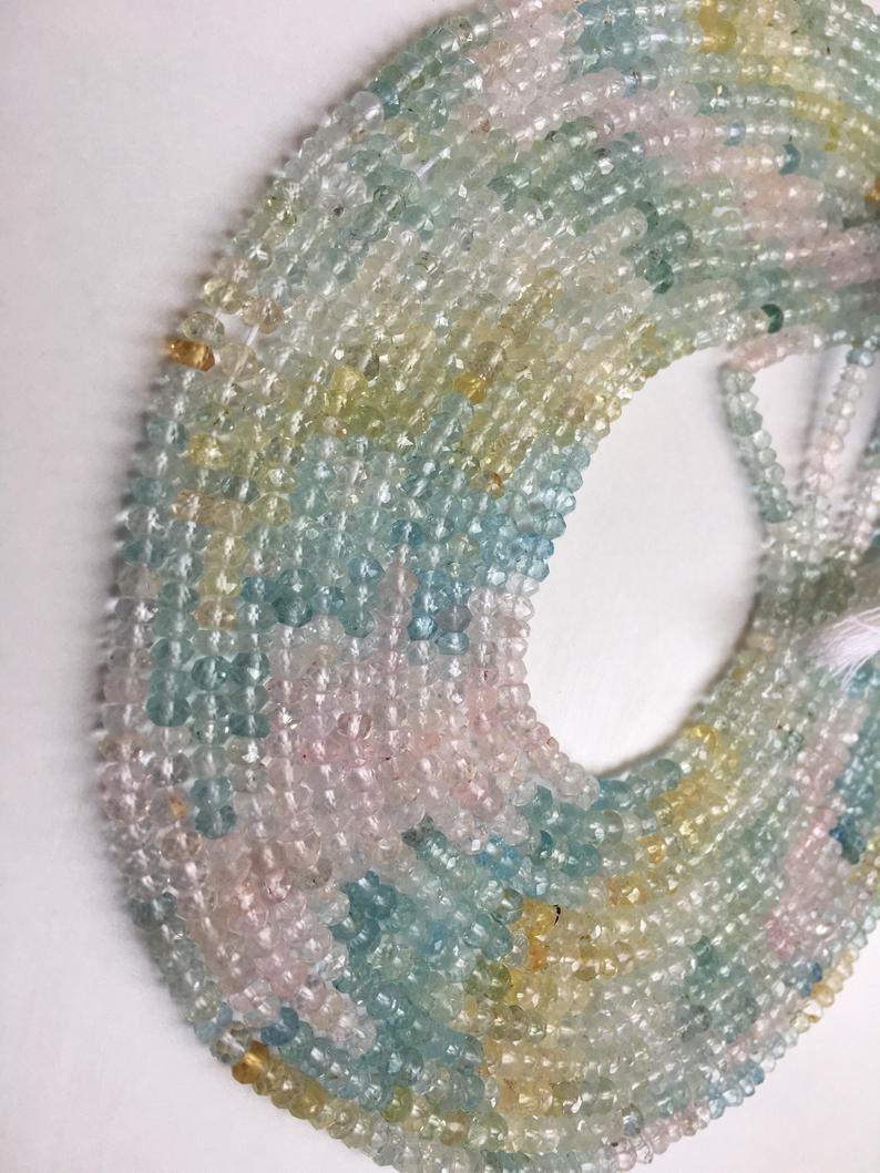 Multi aquamarine shaded micro faceted beads|3.5mm|multi aquamarine beads 13 inches