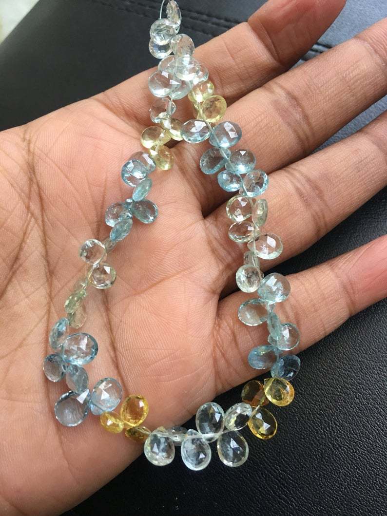 Finest beautiful quality natural multi aquamarine pear briolette|5/7mm|8 inch strand