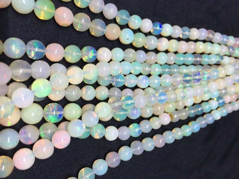 Big Size Ethiopian Opal Plain Round Beads, 5-7.30mm, 17 Inches Strand
