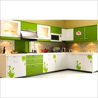 Designer Modular Kitchen - Solid Wood, Green Finish | Easy To Clean, Durable, Customizable Space-saving Design With Drawers And Accessories