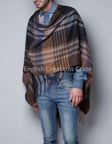 Mens Check Poncho