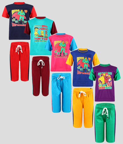 Boys Casual T-shirt & Three Fourth Pant Set - Cotton Sizes S-XL Multicolor | Anti-Wrinkle Breathable Quick Dry Washable Modern Style