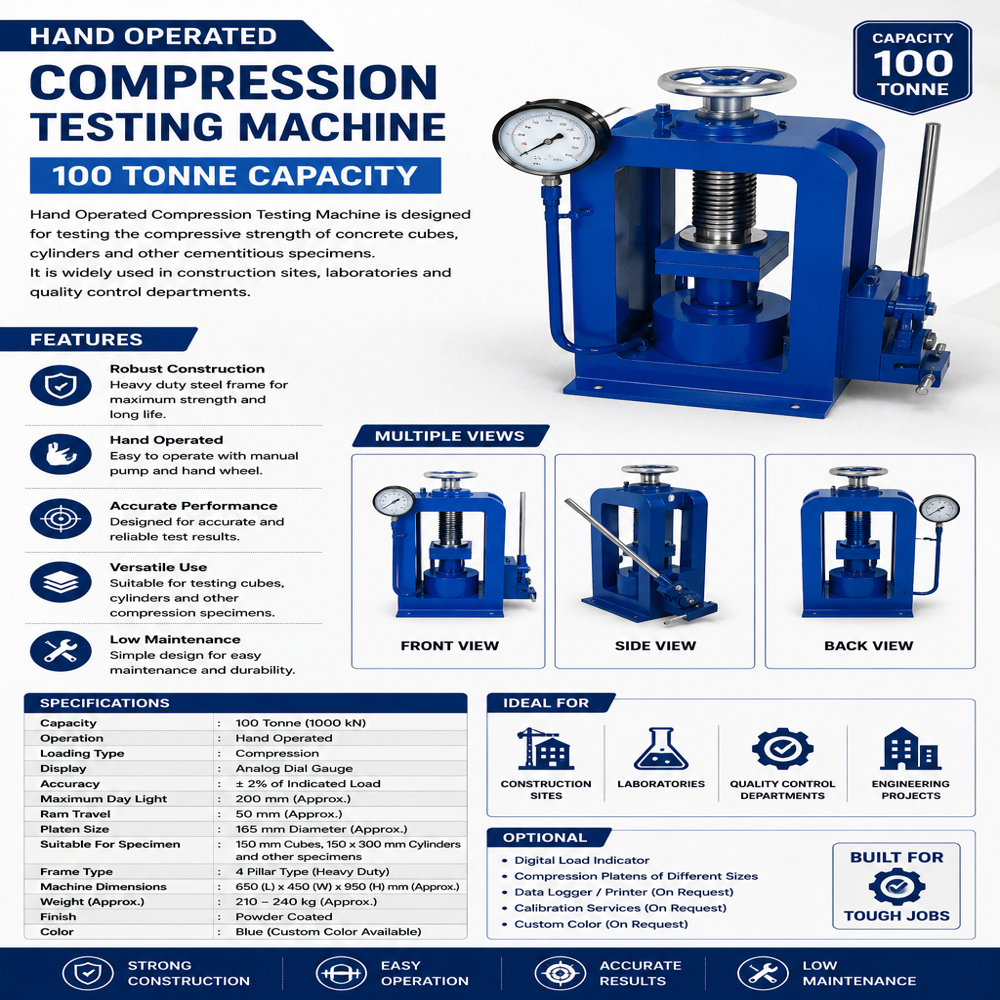 Compression Testing Machine Hand Operated - Weight: 200 Kilograms (Kg)