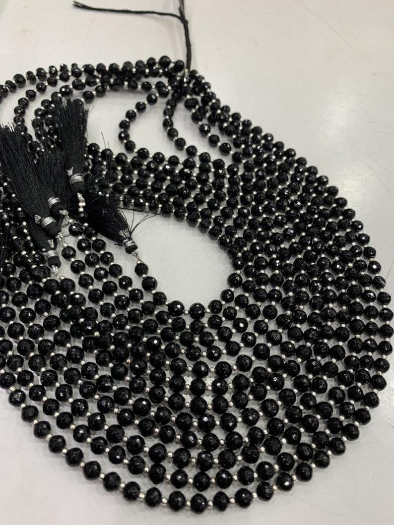 14 inches Black spinel 6-6.5mm round faceted beads,spinel beads