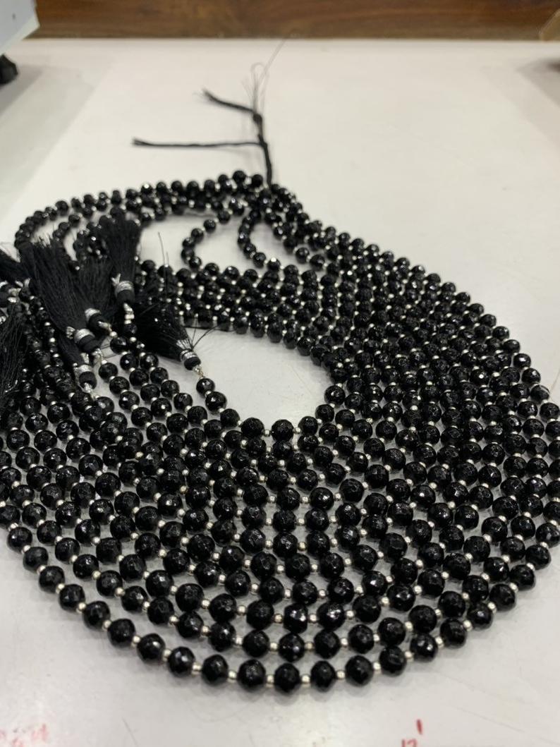 14 inches Black spinel 6-6.5mm round faceted beads,spinel beads