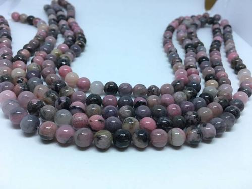 Rhodonite 8mm round beads, 15 inches long strand