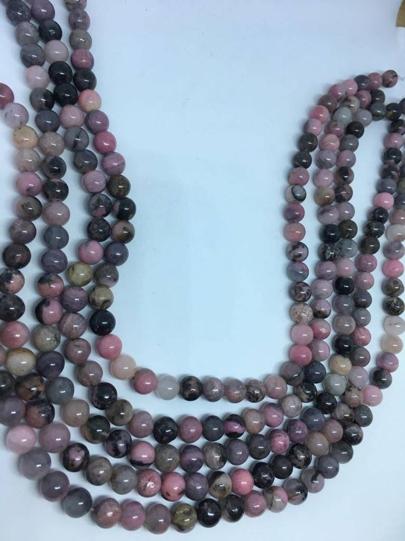 Rhodonite 8mm round beads, 15 inches long strand