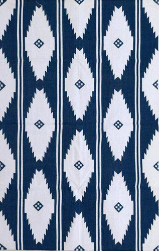 Blue Handmade Cotton Flat Weave Rug