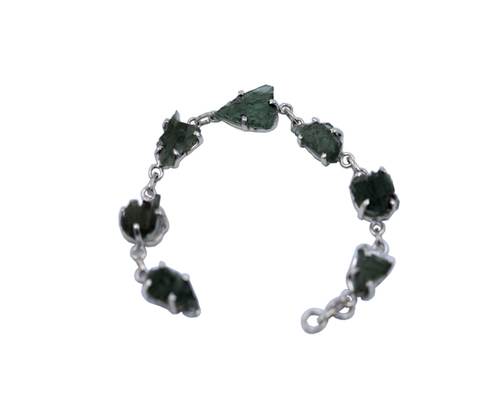 Moldavite Stone Chained 925 Silver Bracelet