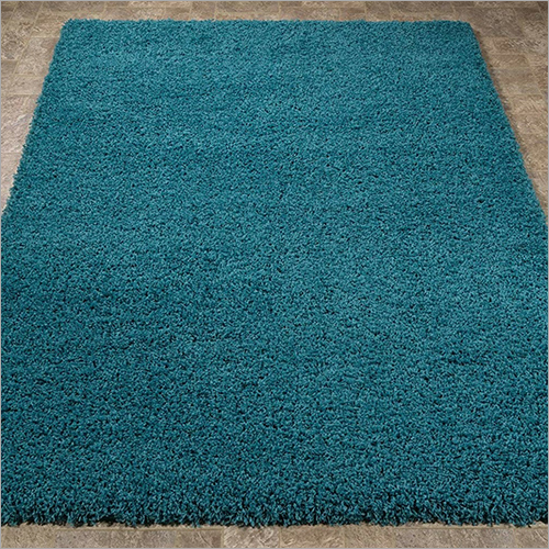 Sea Blue Plain Shaggy Carpet Easy To Clean