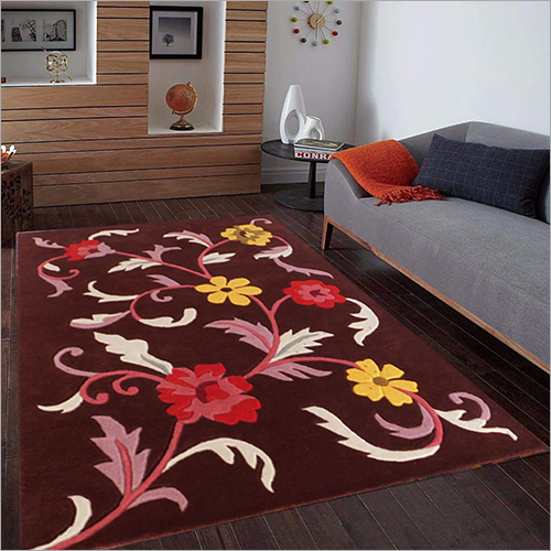 Hand Tufted Maroon Floral Printed Floor Carpet