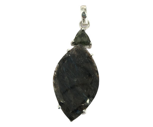 Moldavite & Nuummite Stone 925 Silver Pendant