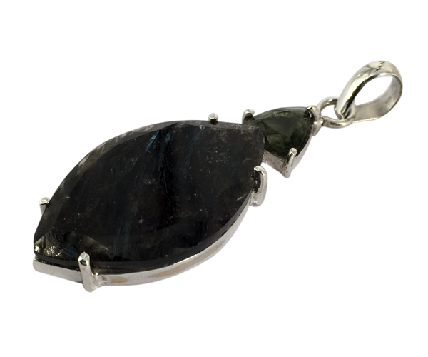 Moldavite & Nuummite Stone 925 Silver Pendant