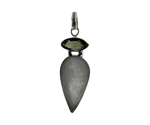 Faceted Moldavite & Libyan Tektite 925 Silver Gemstone Pendant