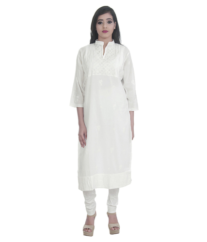 Fancy Cotton Straight Lucknowi Chikan Kurti