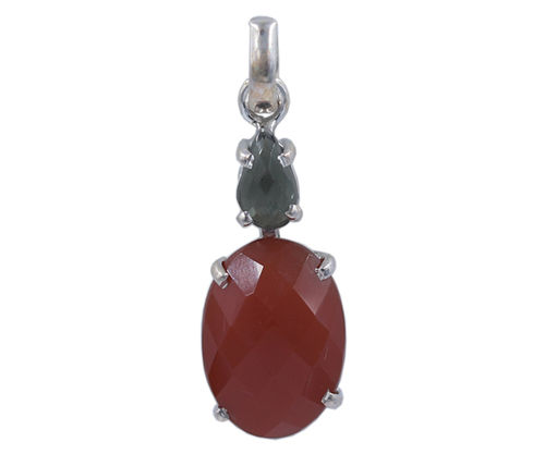 Moldavite & Carnelian Stone 925 Silver Pendant