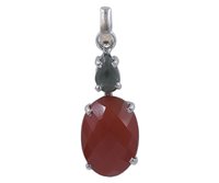 Green Moldavite & Carnelian Stone 925 Silver Pendant