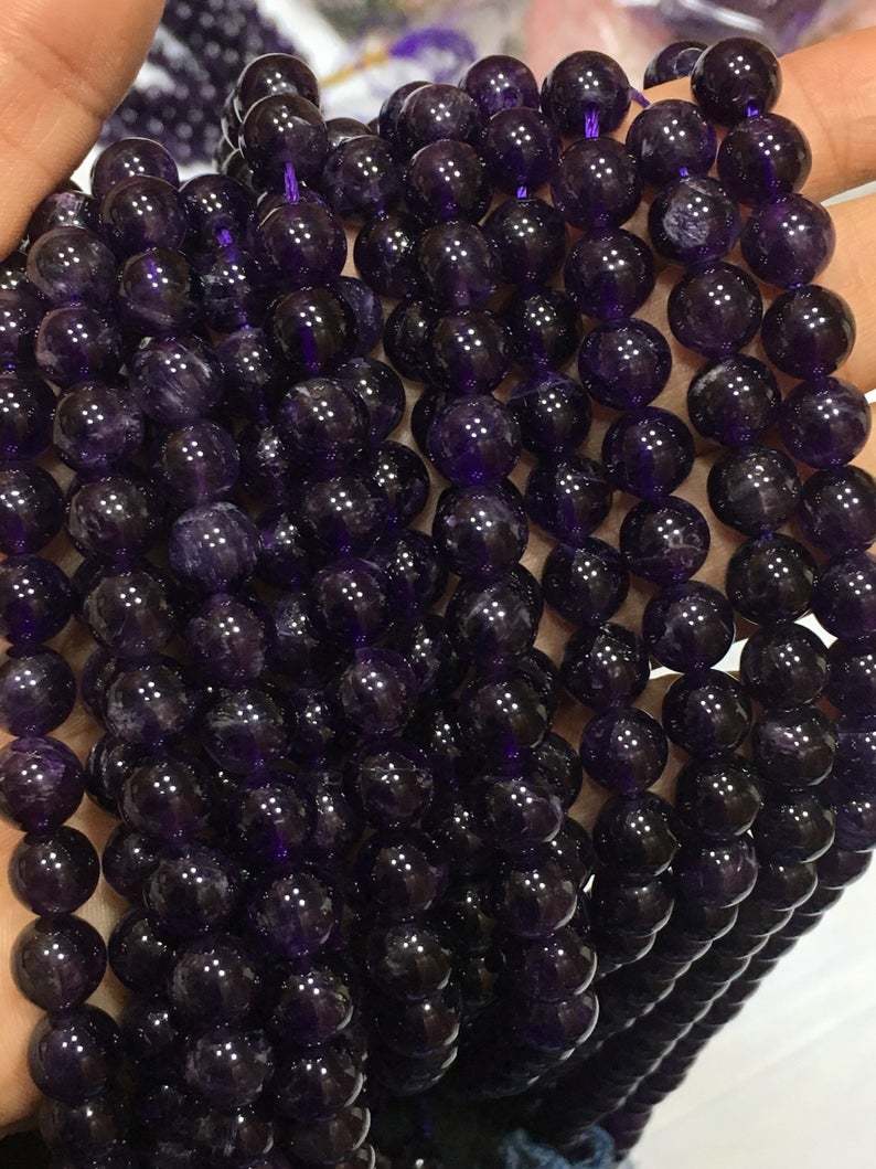 14 inches Finest quality genuine amethyst round 8-8.5mm,amethyst round