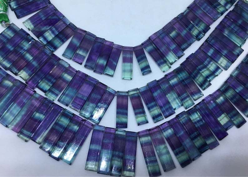 28 pcs Rare AAA Multi flourite rectangle stick shaped beads ,Natural multi flourite rectangle sticks ,highest quality multi flourite
