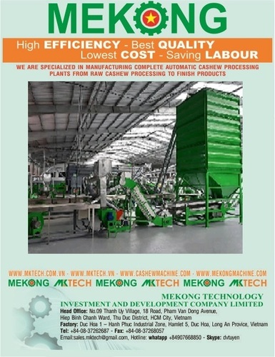 Cashew Shell Grading System - 6 x 2 x 5 M, 400-600 kg/hour Capacity, New MS & Stainless Steel Material, 3 kW Power, 12-Month Warranty