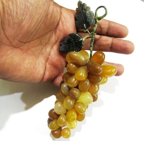 Natural Yellow Jade Stones Grapes Cluster Fake Fruits Decoration Approx 4 inches