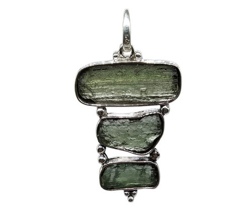 Green Elegant Moldavite Stone 925 Silver Pendant