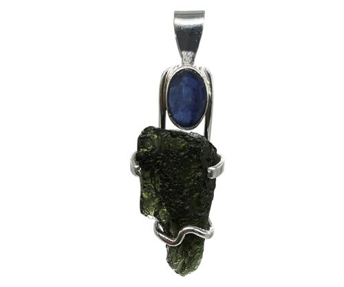 Pendants Blue Sapphire & Moldavite Stone 925 Silver Penadnt