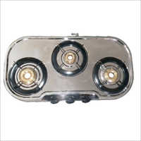 Three Burner Gas Stove - Metal Construction, Manual Ignition | Non-automatic Convenience, Ideal For Home Cooking