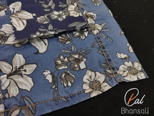 PAL by Bhanshali Indigo Floral Printed Shirting Fabric - 100% Cotton, Dobby Style , Textured Printed Fabric for Cloths and Dress