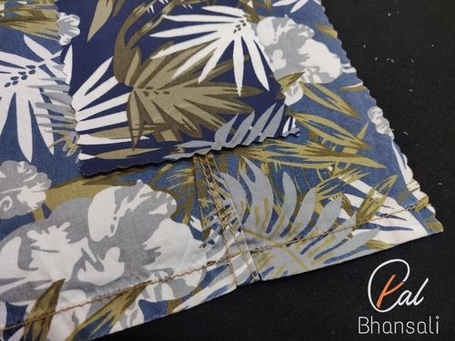 Floral Indigo Discharge Printed Shirting Fabric - 100% Cotton, Dobby Style Texture | Ideal for Clothes and Cushions